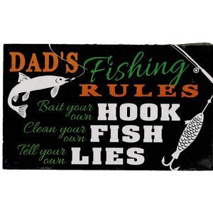 Man Cave Wood Sign Wall Plaque Dad Fathers Day Christmas Gift Dads Fishing Rules